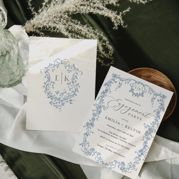 Blue & White Floral Wedding Invitation