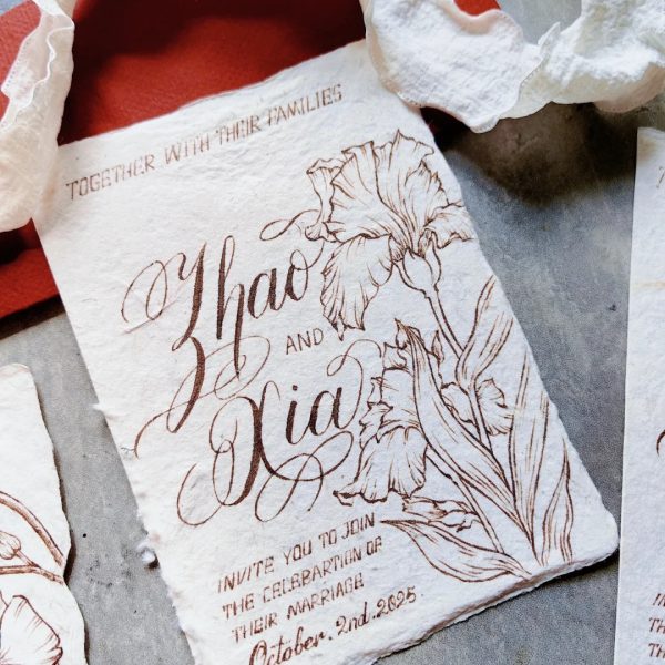 Vintage Oil Painting Handmade Cotton Paper Wedding Invitation